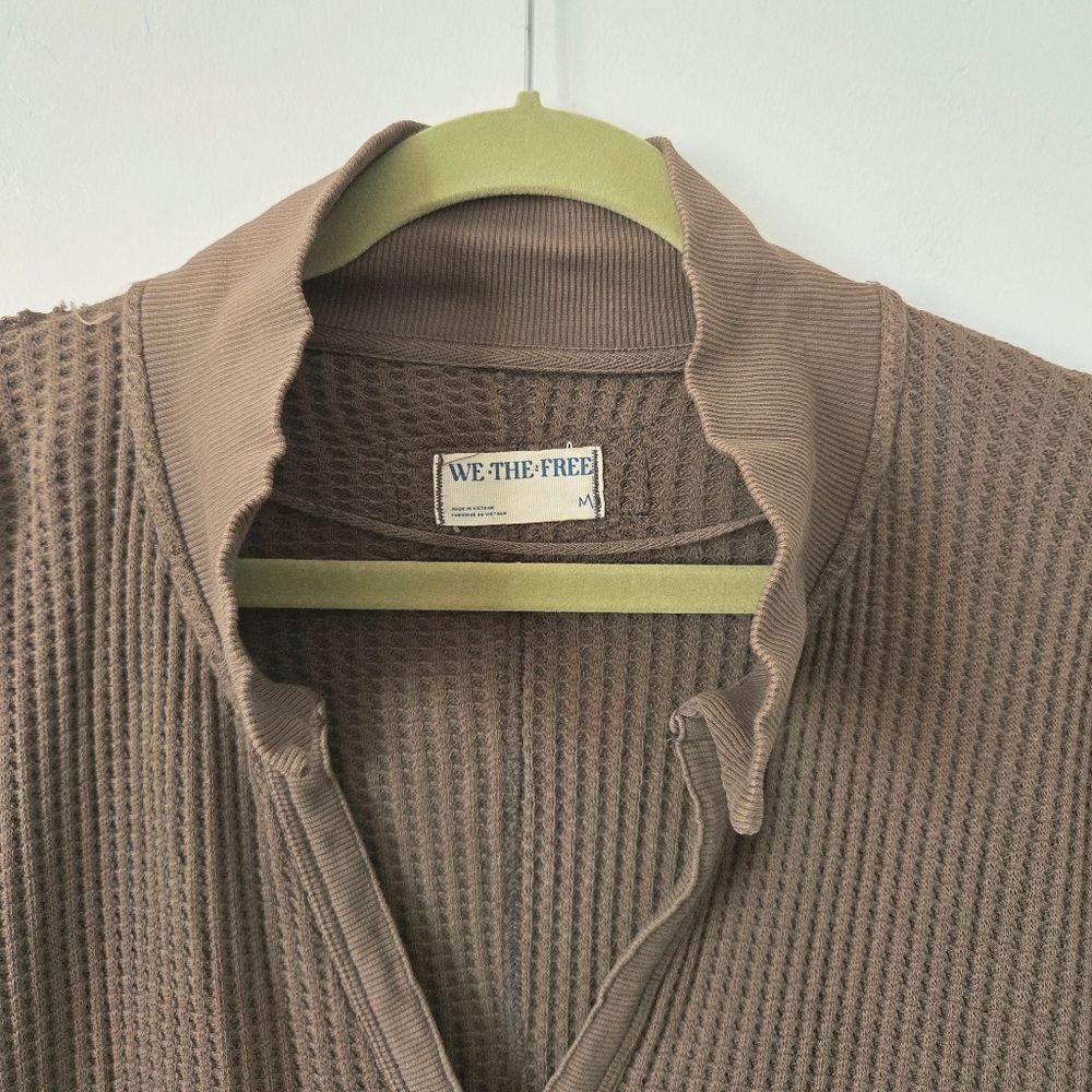 Free People Travis Tunic Polo Top Waffle Knit Thermal Green Oversized Lounge M - Picture 7 of 12